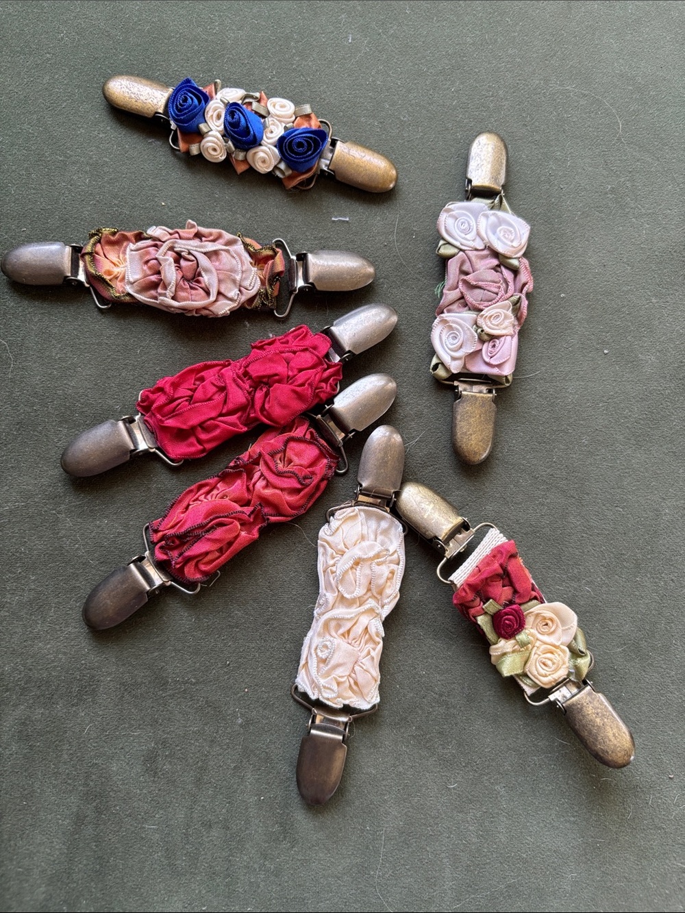 Vintage hand made flower  jacket clips
